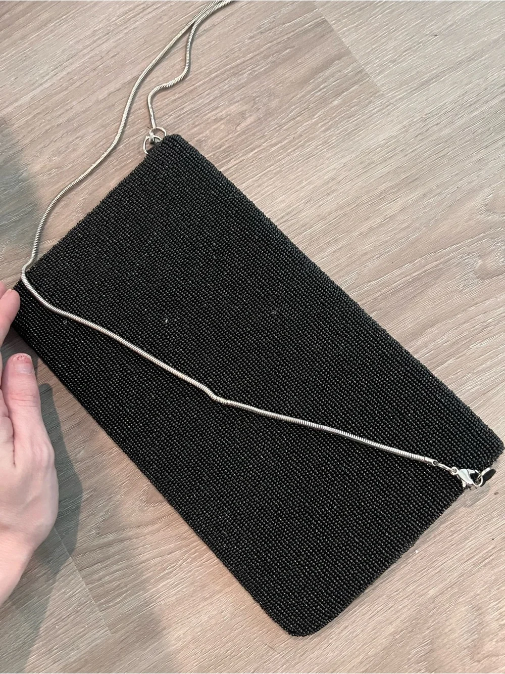Black Beaded 'I Need More Space' Evening Clutch